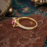 Princess Cut Ruby Engagement Ring Halo Half Eternity Pave Band